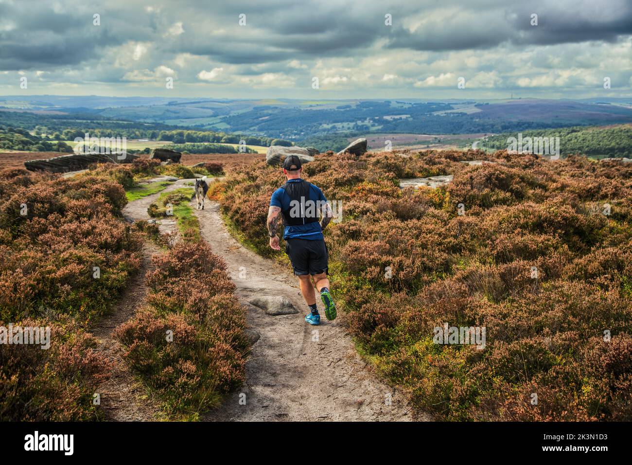 24.09.2022 Burbage, Sheffield, UK. Fell running, also sometimes known as hill running, is the sport of running and racing, off-road, over upland count Stock Photo
