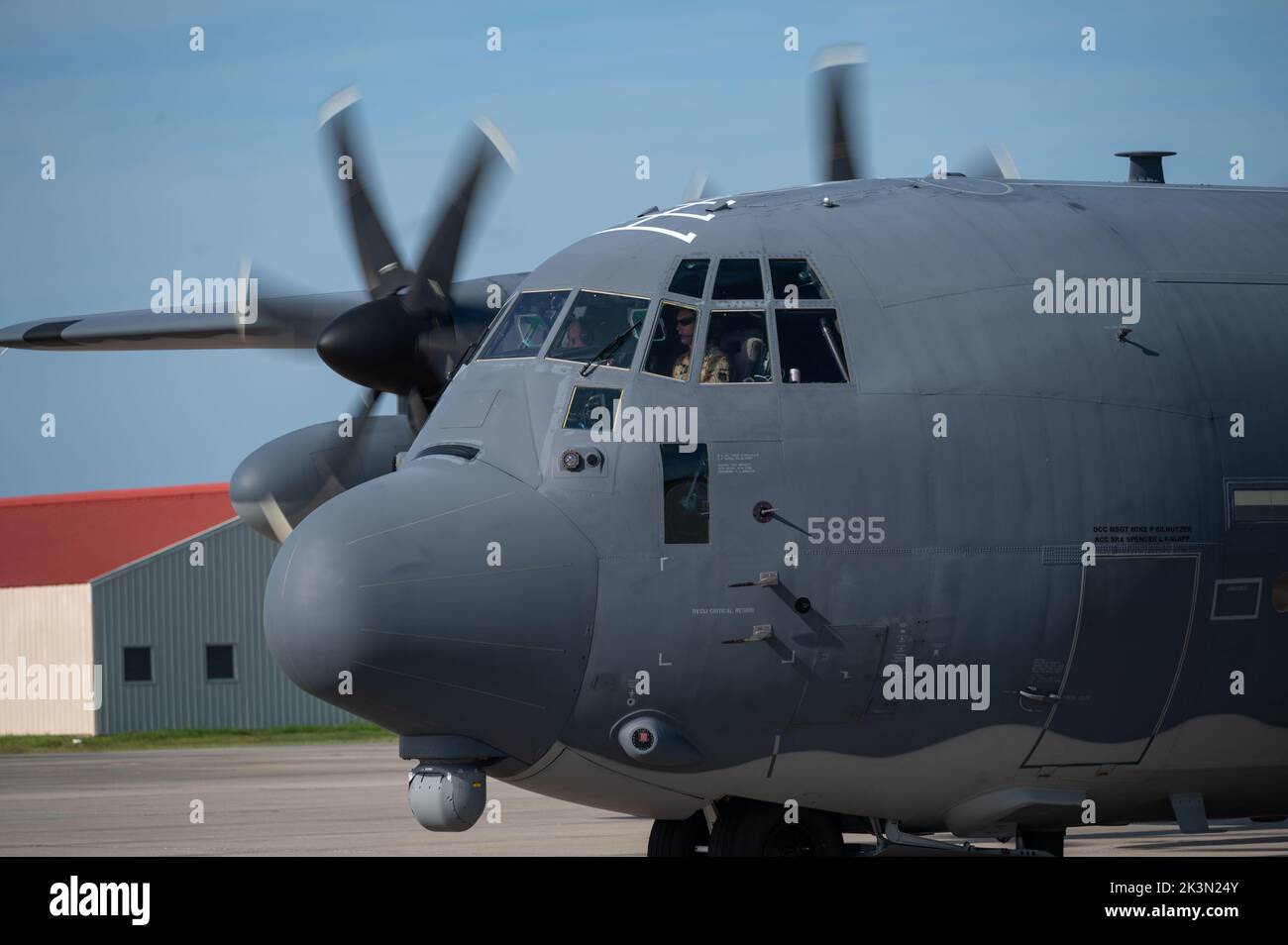 An hc 130j combat king ii aircraft taxis for departure from patrick
