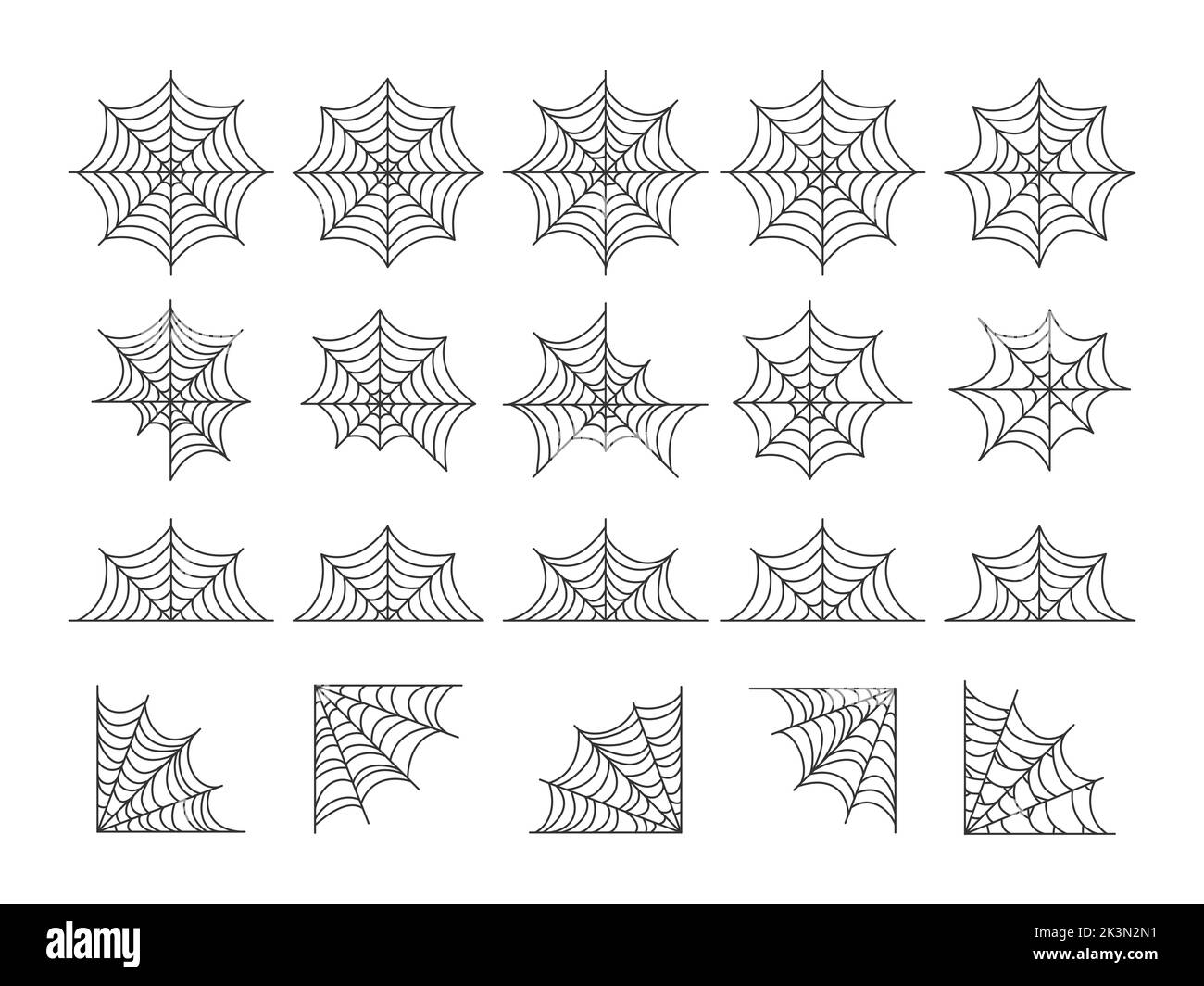 Spider web set. Halloween hand drawn cobweb collection. Vector illustration isolated on white. Stock Vector