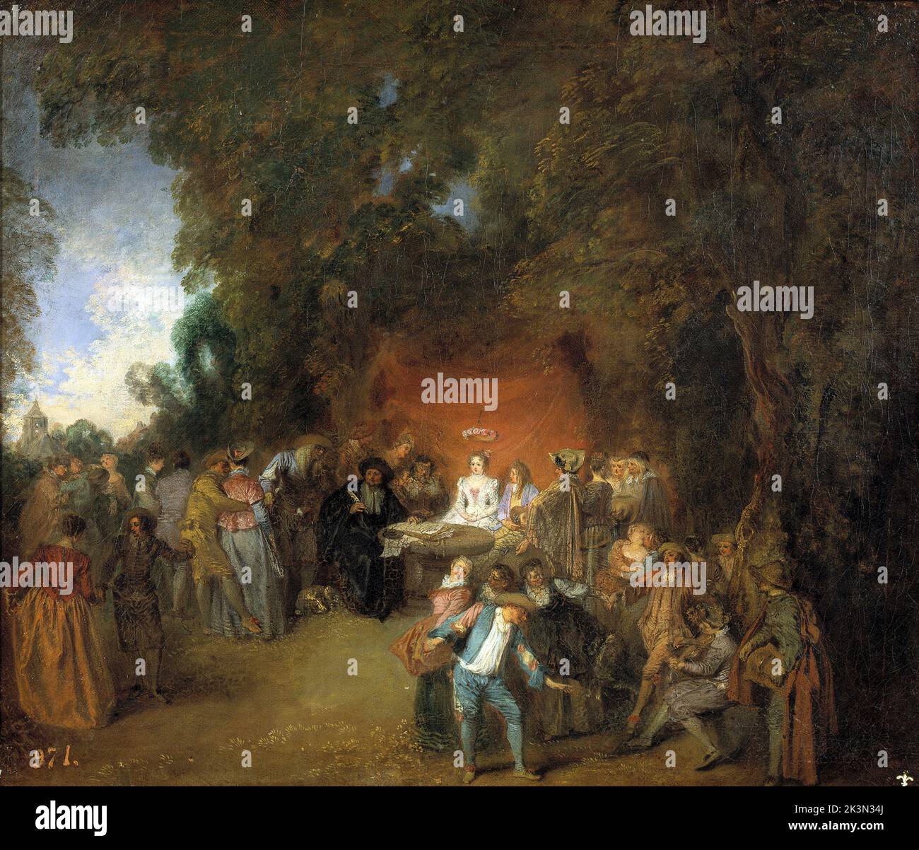 Marriage Contract and Country Dancing, c. 1711, Prado Museum, Madrid.[43] Jean-Antoine Watteau Stock Photo