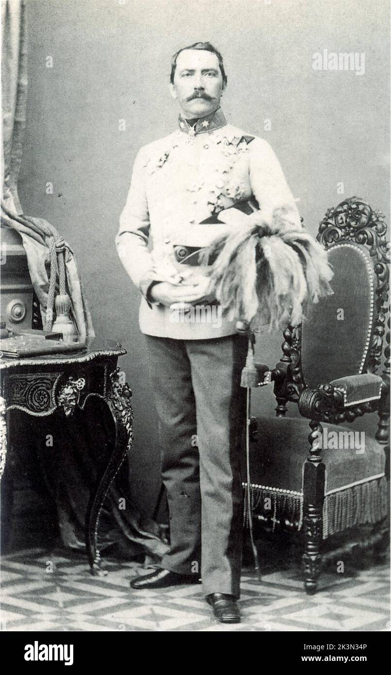 Maximilian Count O'Donnel in the uniform of a Generalmajor of the austrian army. Photograph by Ludwig Angerer Maximilian Karl Lamoral Graf O’Donnell von Tyrconnell (1812 — 1895)  Austrian officer and civil servant who became famous when he helped save the life of Emperor Franz Josef I of Austria. Stock Photo