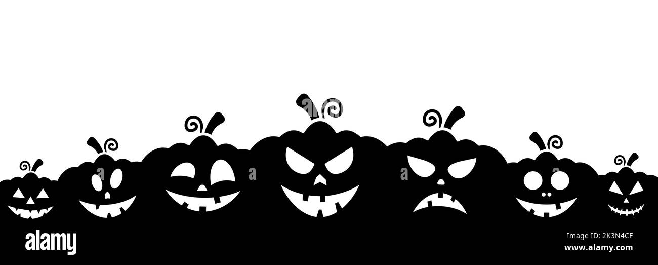 Halloween pumpkins silhouette banner. Vector isolated on white Stock ...