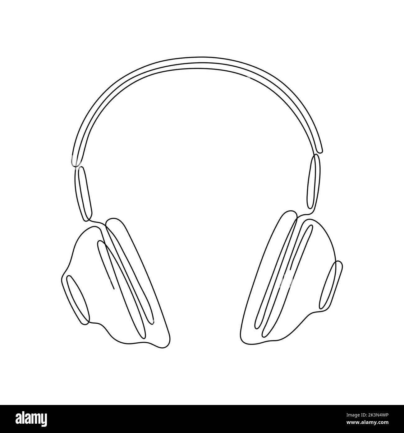 Headphones continuous line art. Hand drawing music gadget symbol. Vector isolated on white. Stock Vector