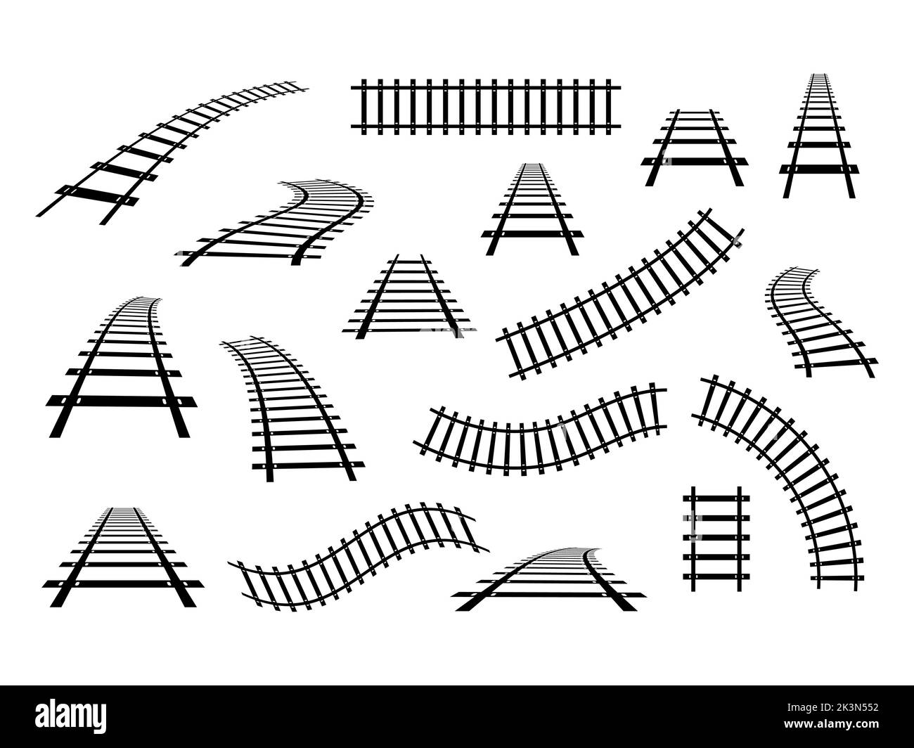 Train railway road set. Rail transport path element collection. Vector isolated on white. Stock Vector