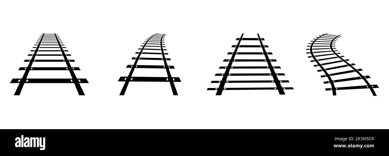 Train railway road set. Rail transport path element collection. Vector isolated on white. Stock Vector
