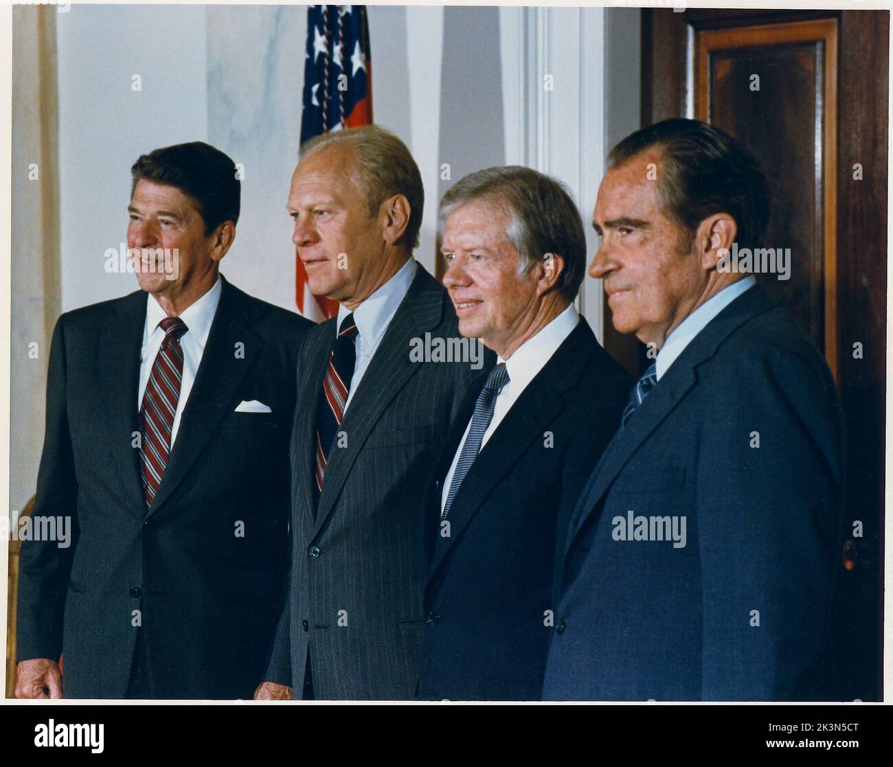 Four Presidents posing for a portrait prior to leaving for Egypt and Sadat's Funeral Stock Photo