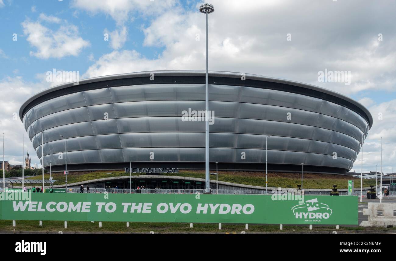 Exterior and one of the entrances to the Ovo Hydro, a multipurpose indoor arena, the largest in Scotland, in the Scottish Events Campus in Glasgow. Stock Photo