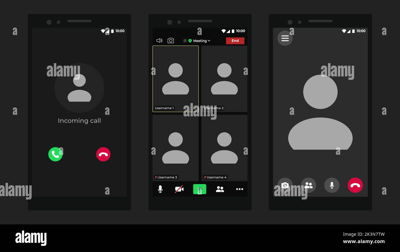 Video chat user interface. User web video call window. Call Window App template. User interface from video webinars. Webinar with black background. Stock Vector