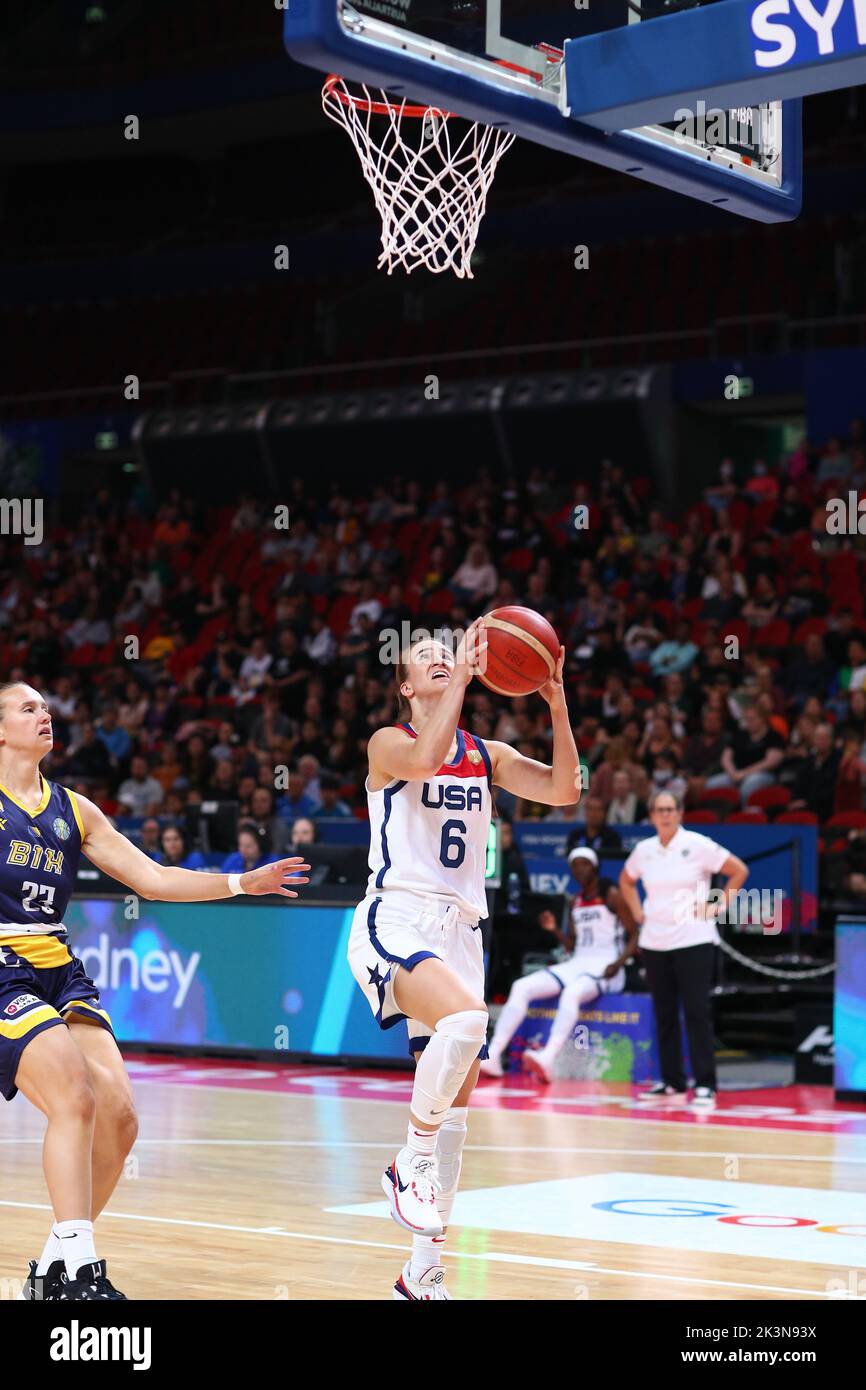 Sydney, Homebush, New South Wales, Australia, 27th September 2022; Women's World Cup Basketball: Sabrina Ionescu of United States of America prepares to leap to the basket Stock Photo