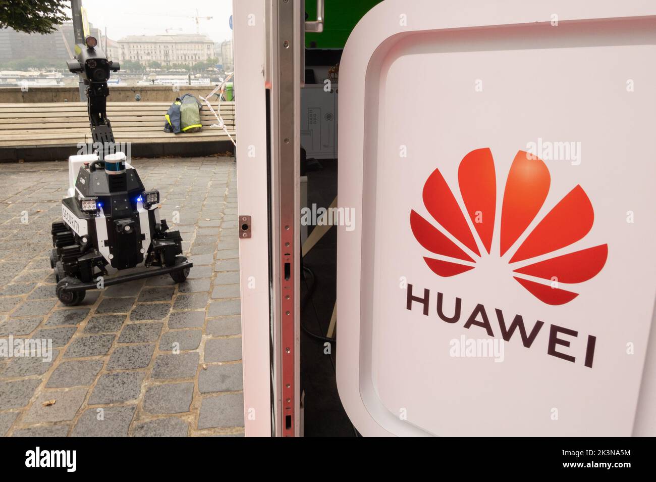 Budapest, Hungary. 27th Sep, 2022. A 5G patrol robot is seen during