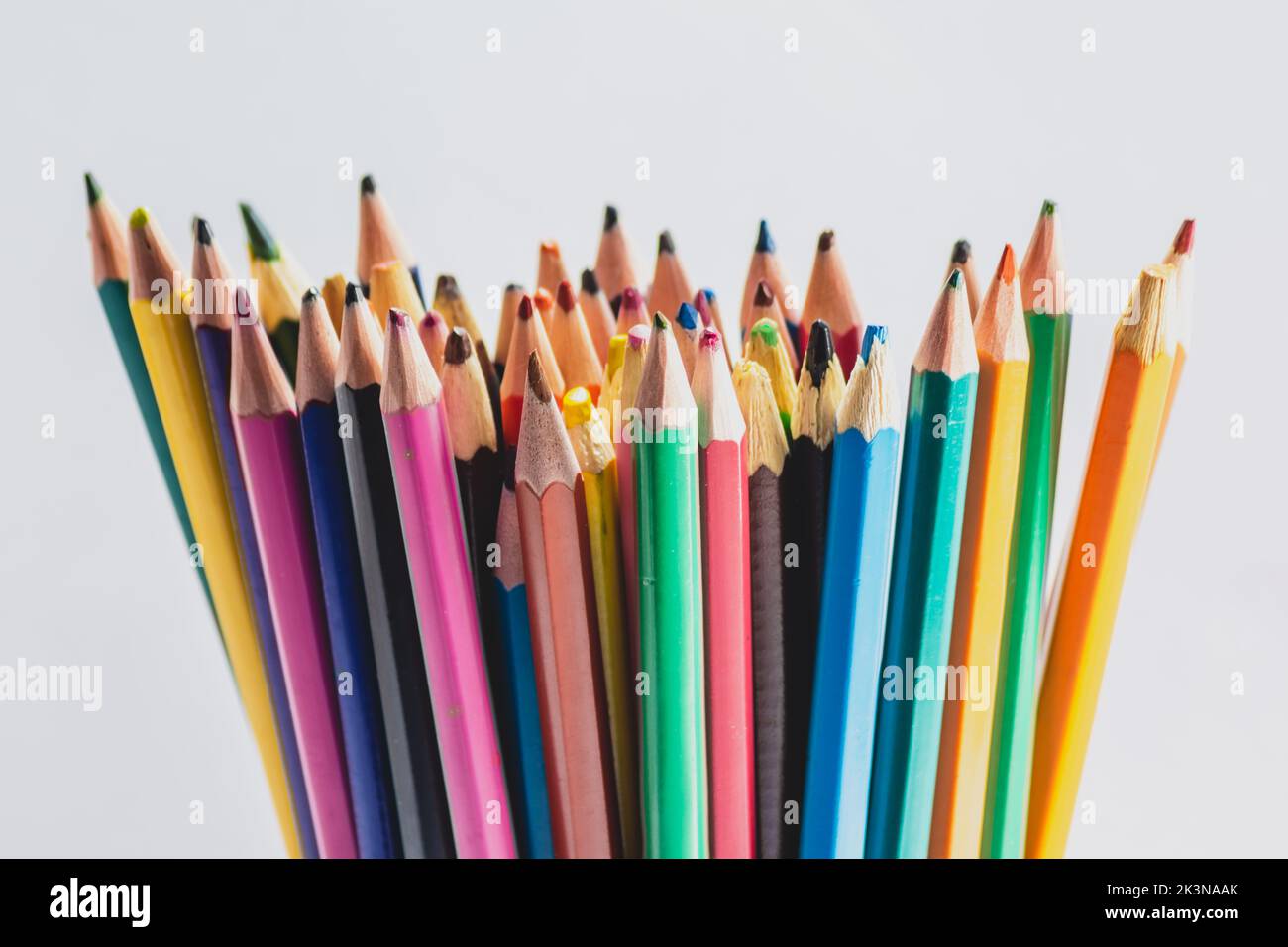 Set of color pencils against white background. Close up. Stock Photo