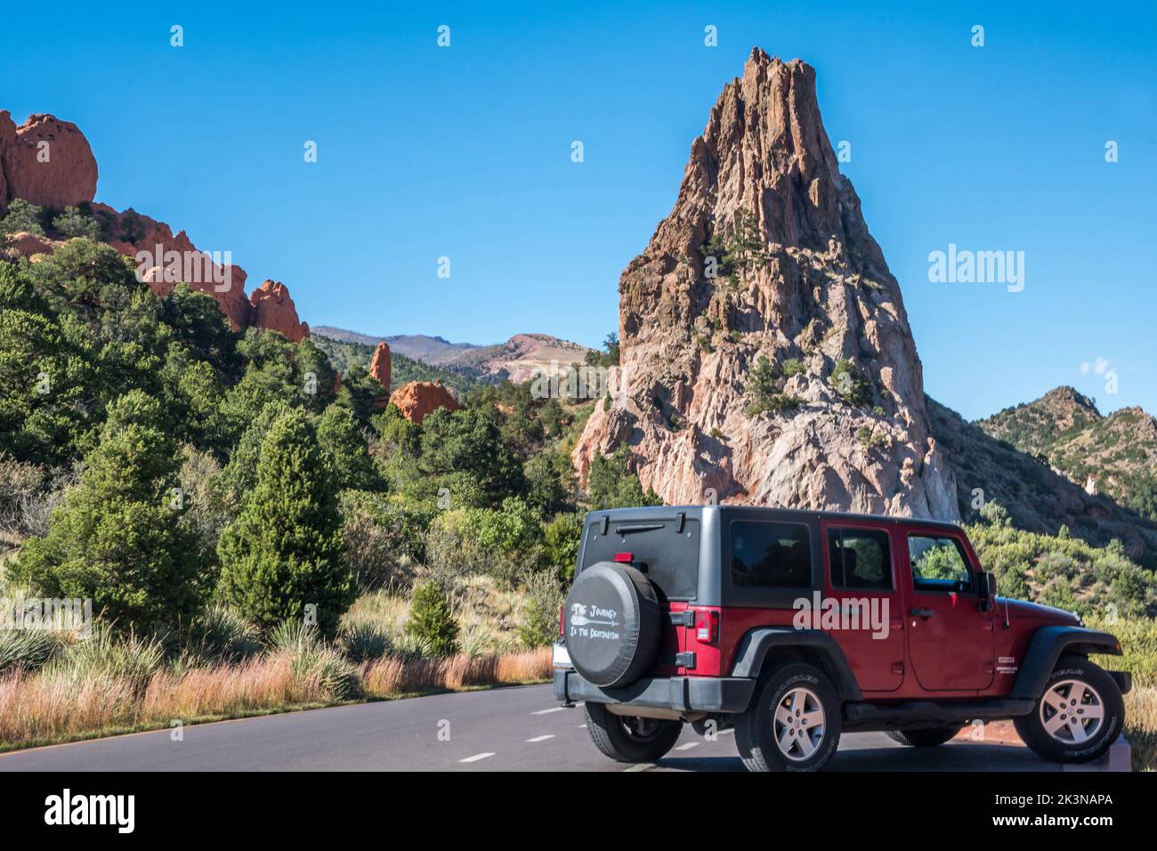 The famous off-road Jeep vehicle in Garden of the Gods, Colorado Stock Photo