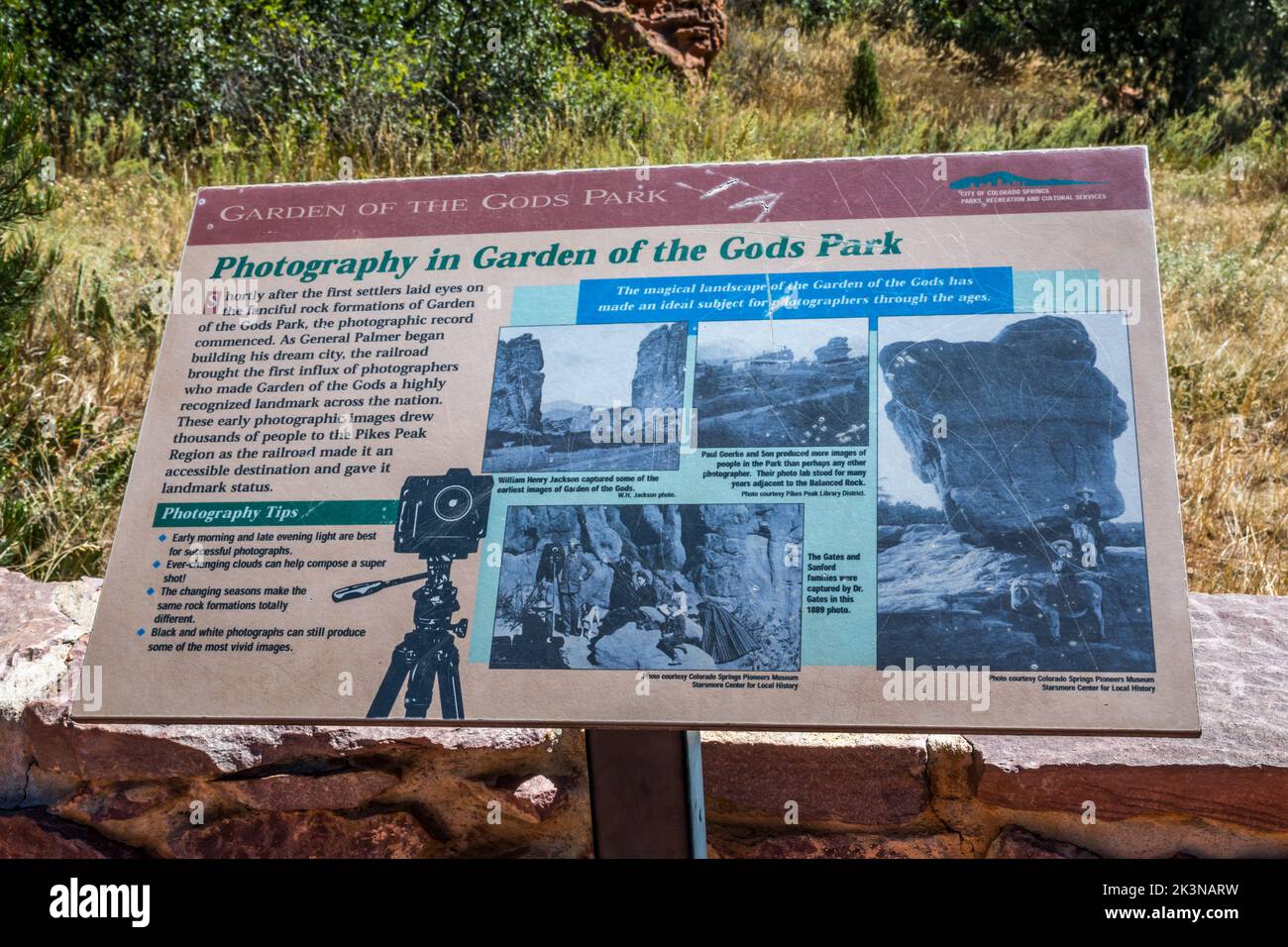 A description board in Garden of the Gods, Colorado Stock Photo