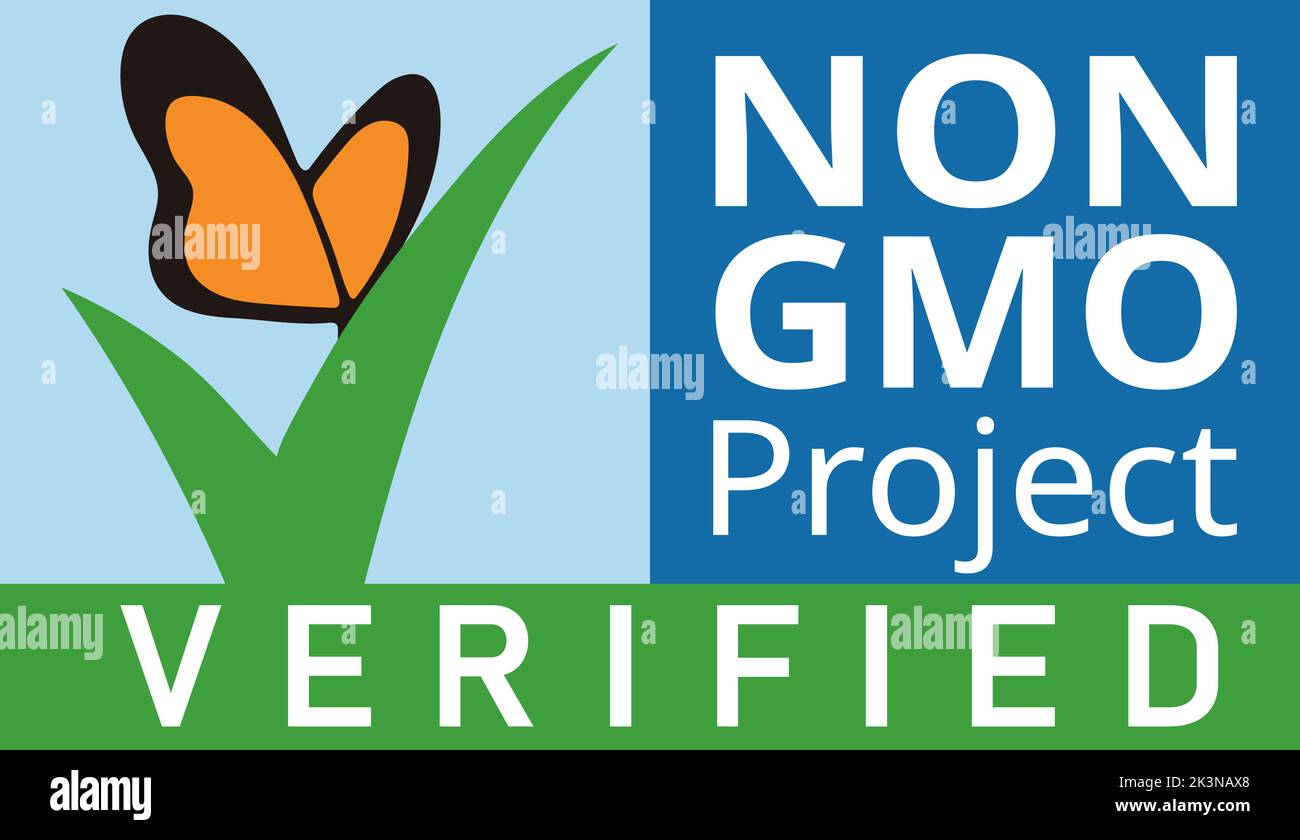 Non GMO Project vector icon with butterfly. Verified Standard Stock Vector