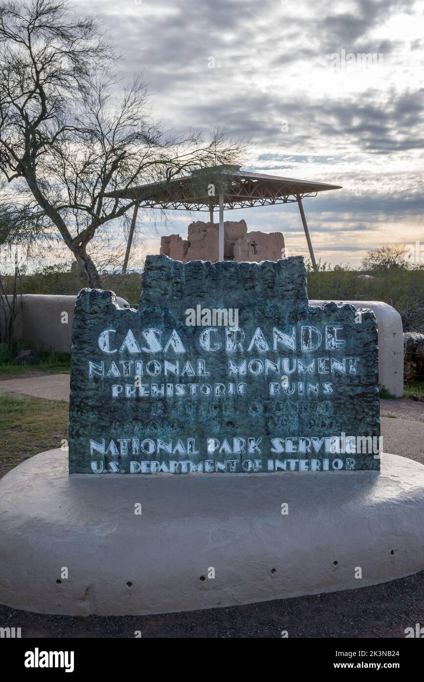 An entrance road going in Casa Grande Ruins NM, Arizona Stock Photo