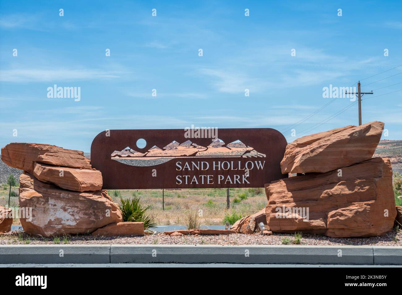 An entrance road going in Sand Hollow SP, Utah Stock Photo