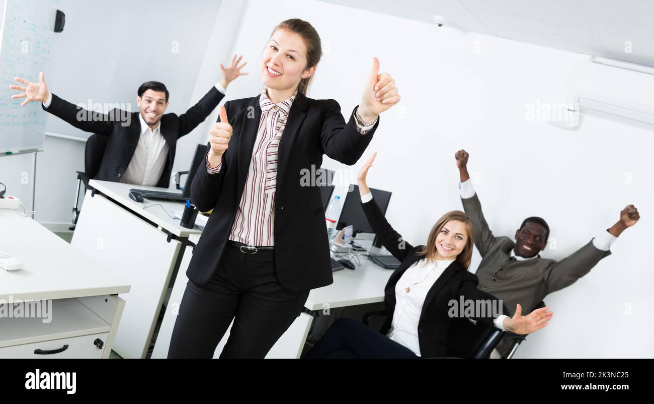 Group of business people celebrating victory Stock Photo