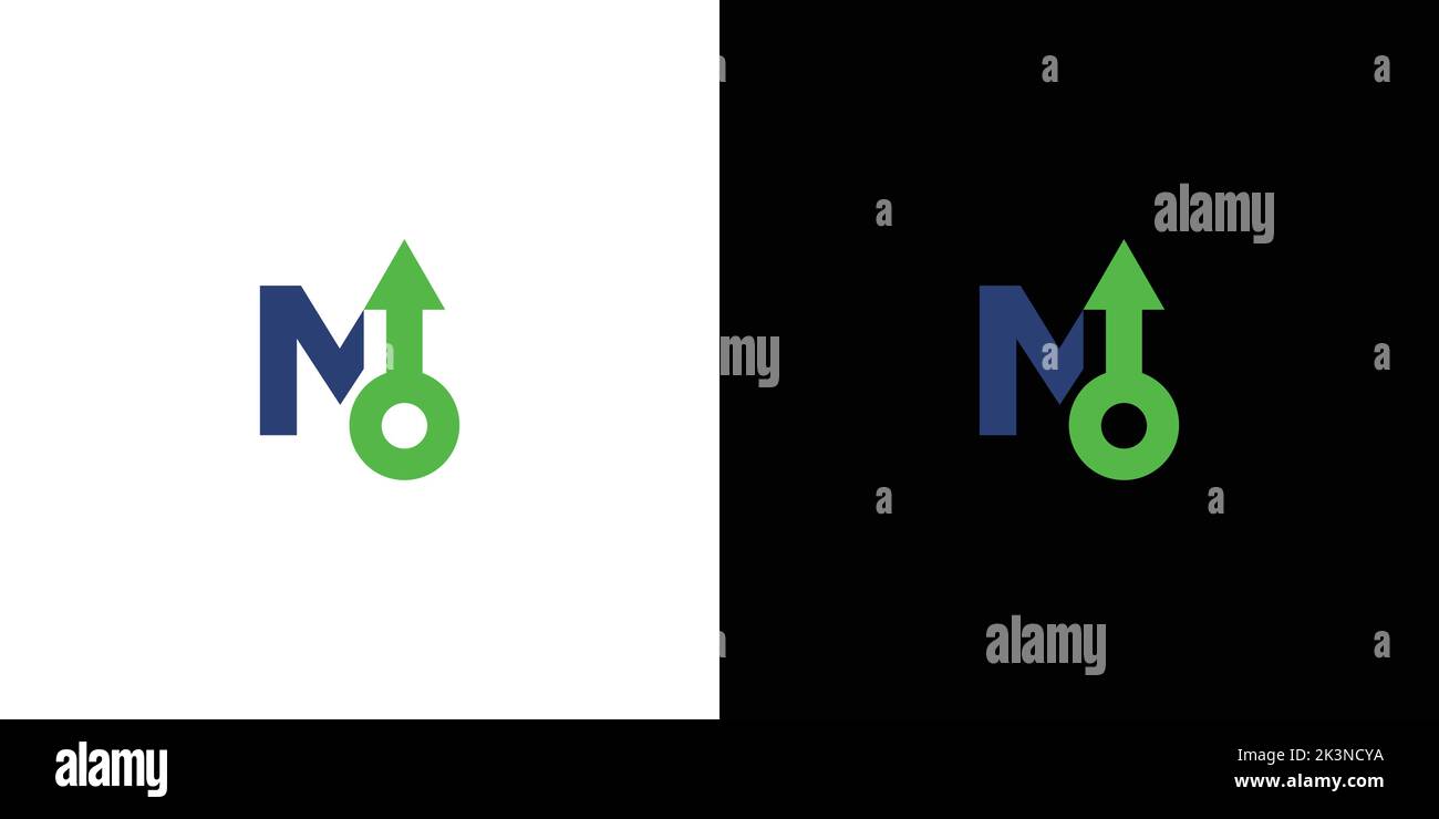 A blue M letter logo design with green male gender sign on the white ...