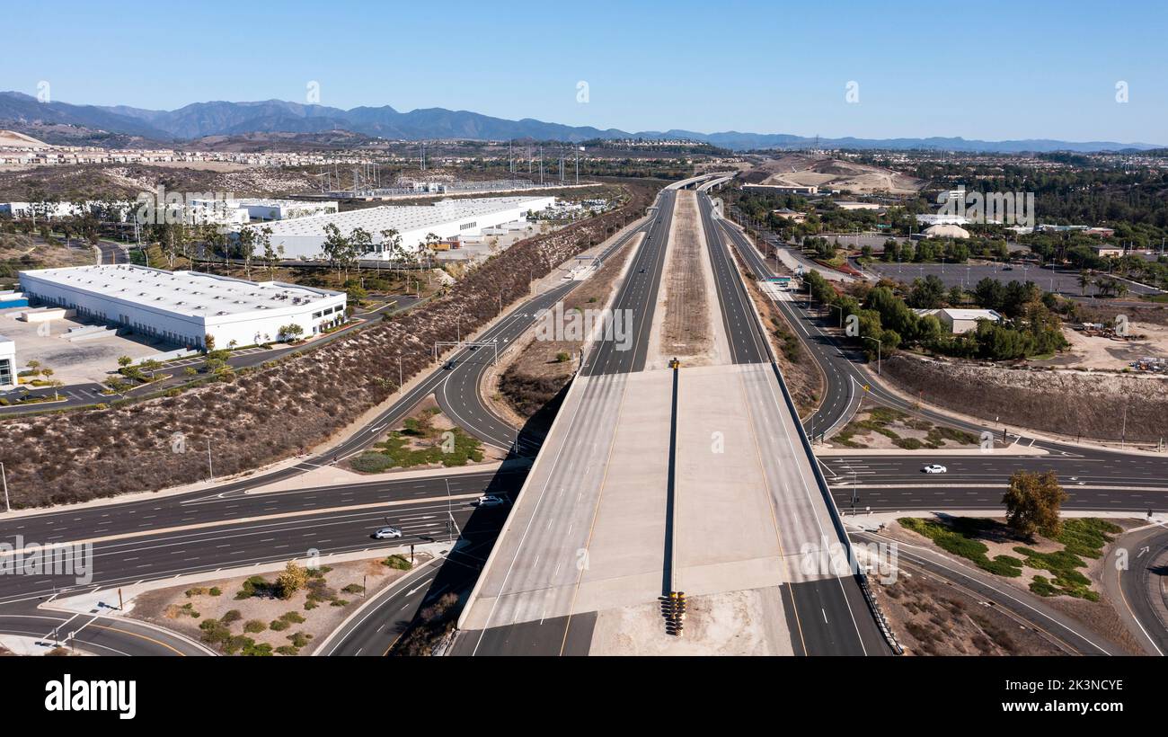 Aerial view of the 241 Freeway as it runs through Foothill Ranch in