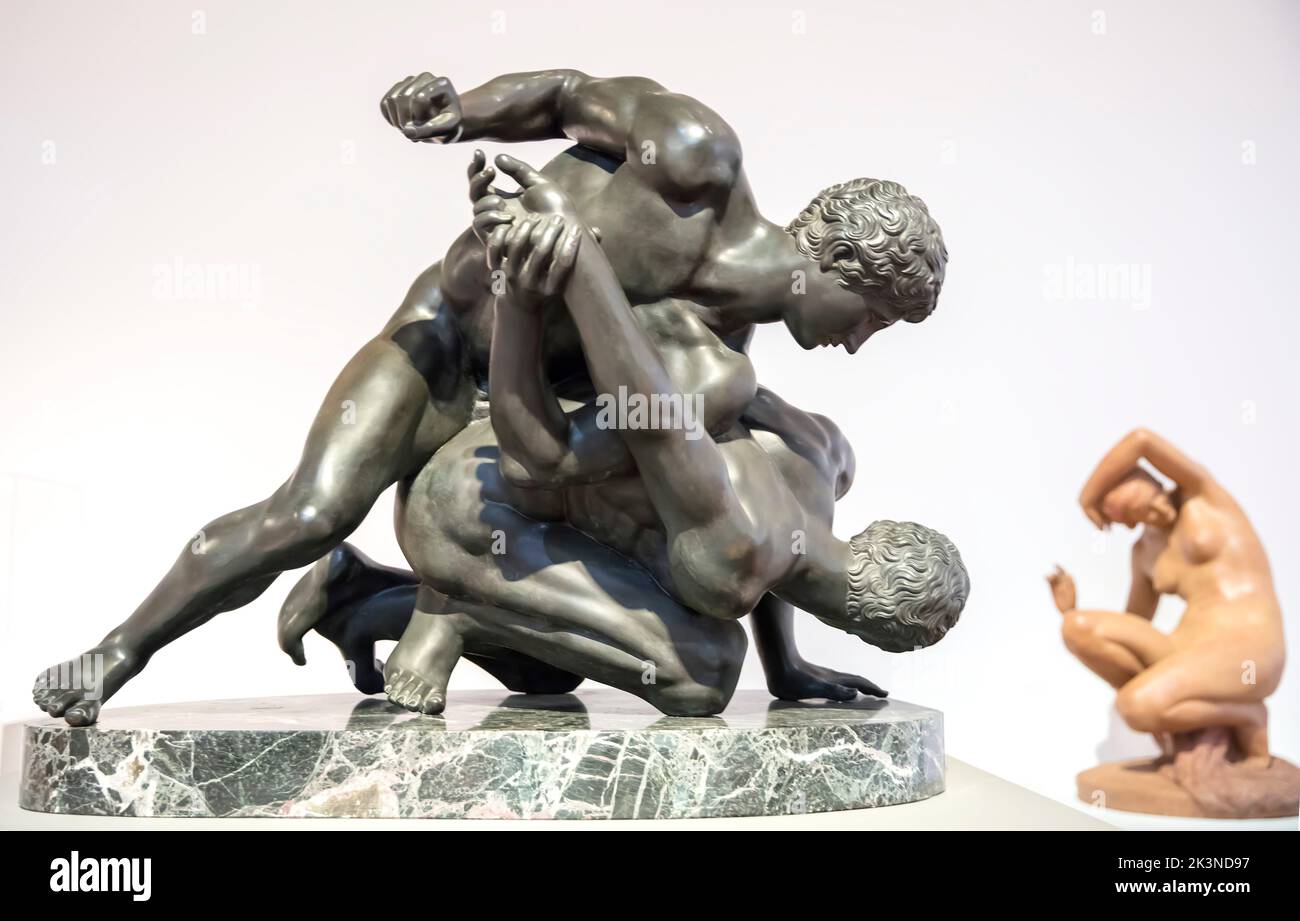 The Wrestlers statue in the Soumaya Museum, Mexico City, Mexico copy of the original in the Uffizi, Florence, Italy Stock Photo