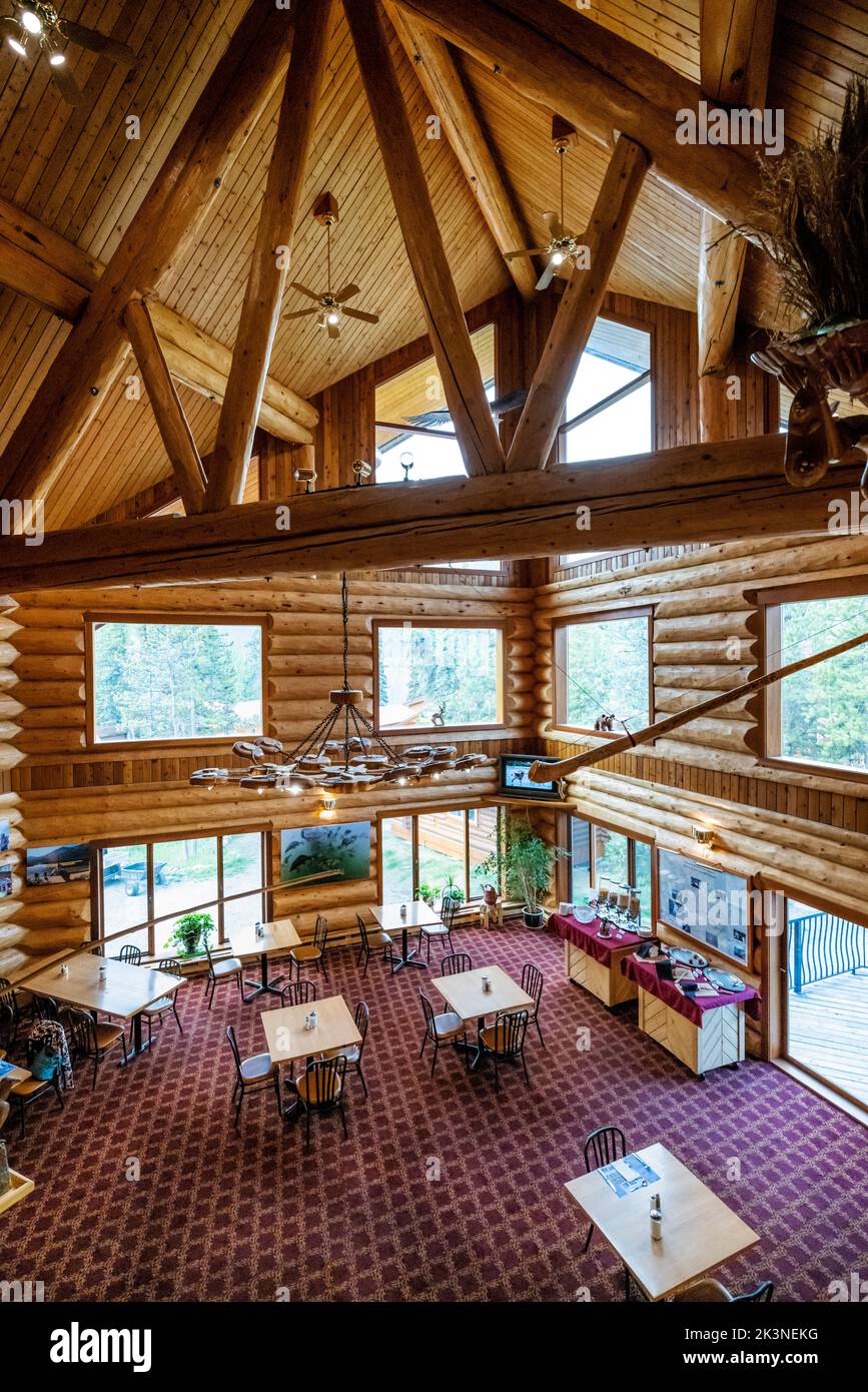 Interior view of dining room; Northern Rockies Mountain Lodge; Muncho Lake; British Columbia; Canada Stock Photo