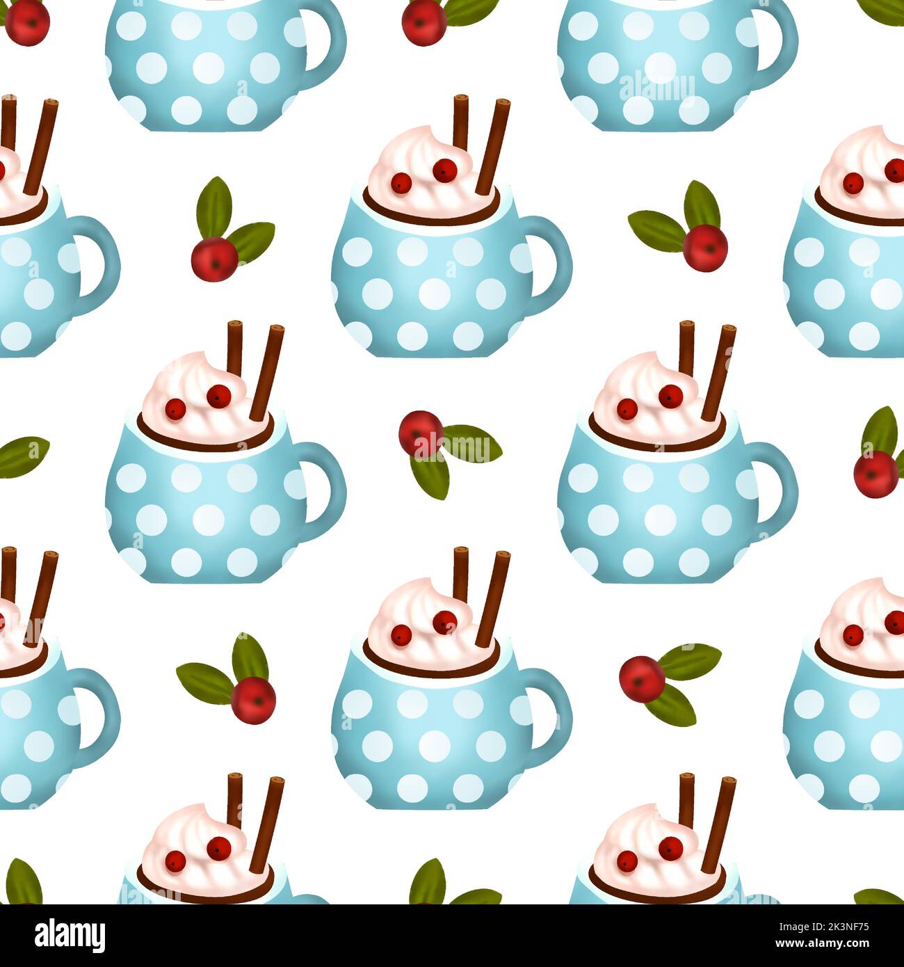 Christmas drink cream 3d vector seamless pattern, cocoa cup dessert chocolate art, winter coffee hot illustration Stock Vector