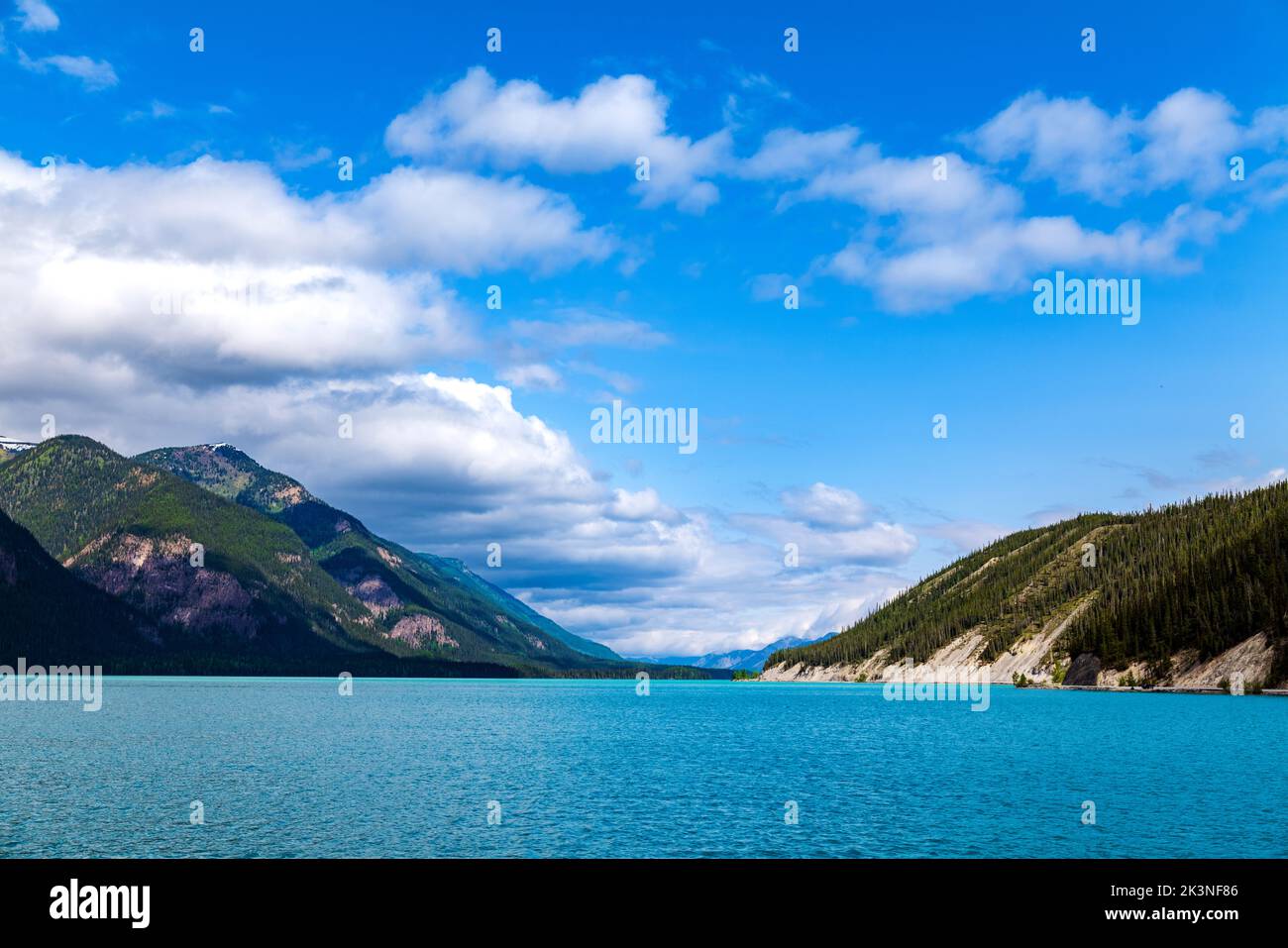 Muncho Lake, surrounded by Canadian Rocky Mountains; British Columbia; Canada Stock Photo