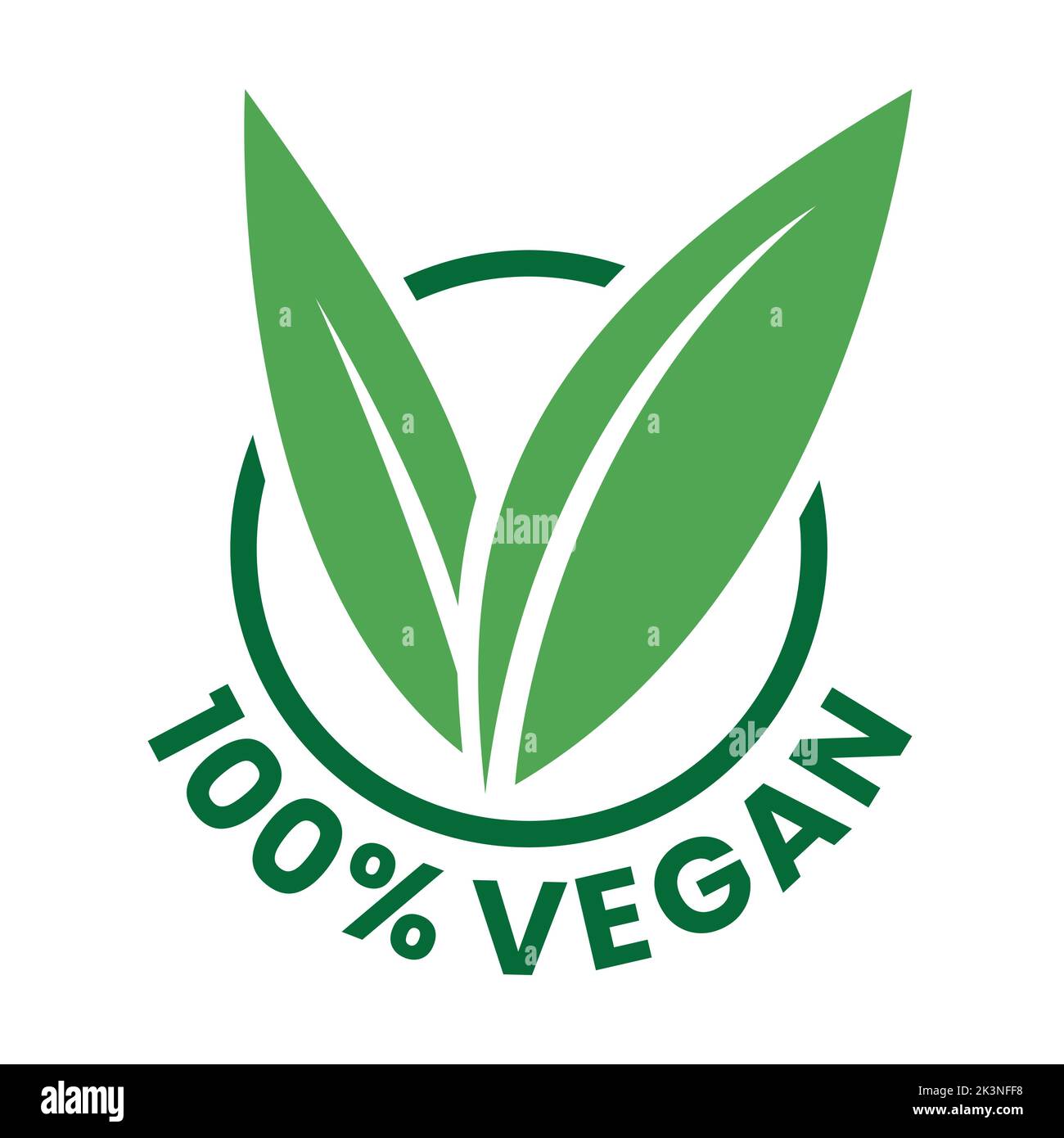 %100 Vegan Round Icon with Green Leaves isolated on a White Background ...