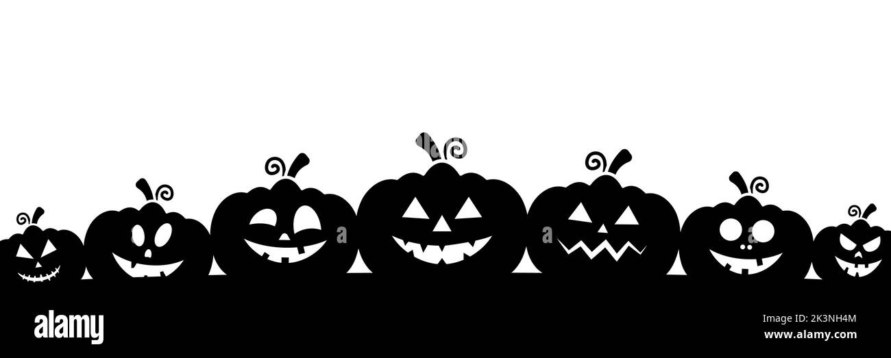 Halloween pumpkins silhouette banner. Vector isolated on white Stock ...