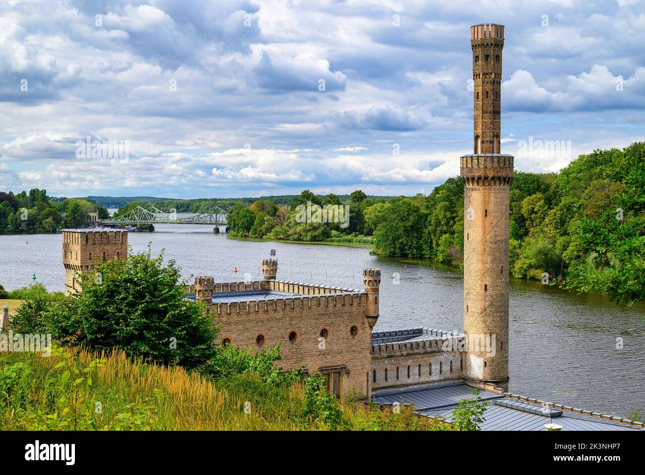 a view of the steam engine house in park babelsberg from the glienicker