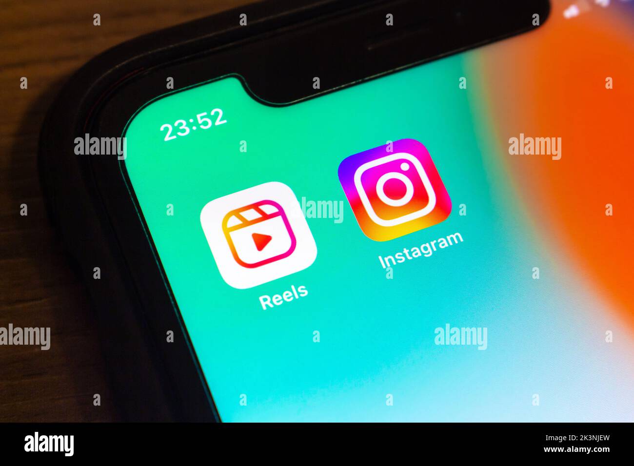 Vancouver, CANADA - Sep 27 2022 : Closeup icons Instagram Reels and Instagram app on an iPhone. Short video social networking concept. Stock Photo