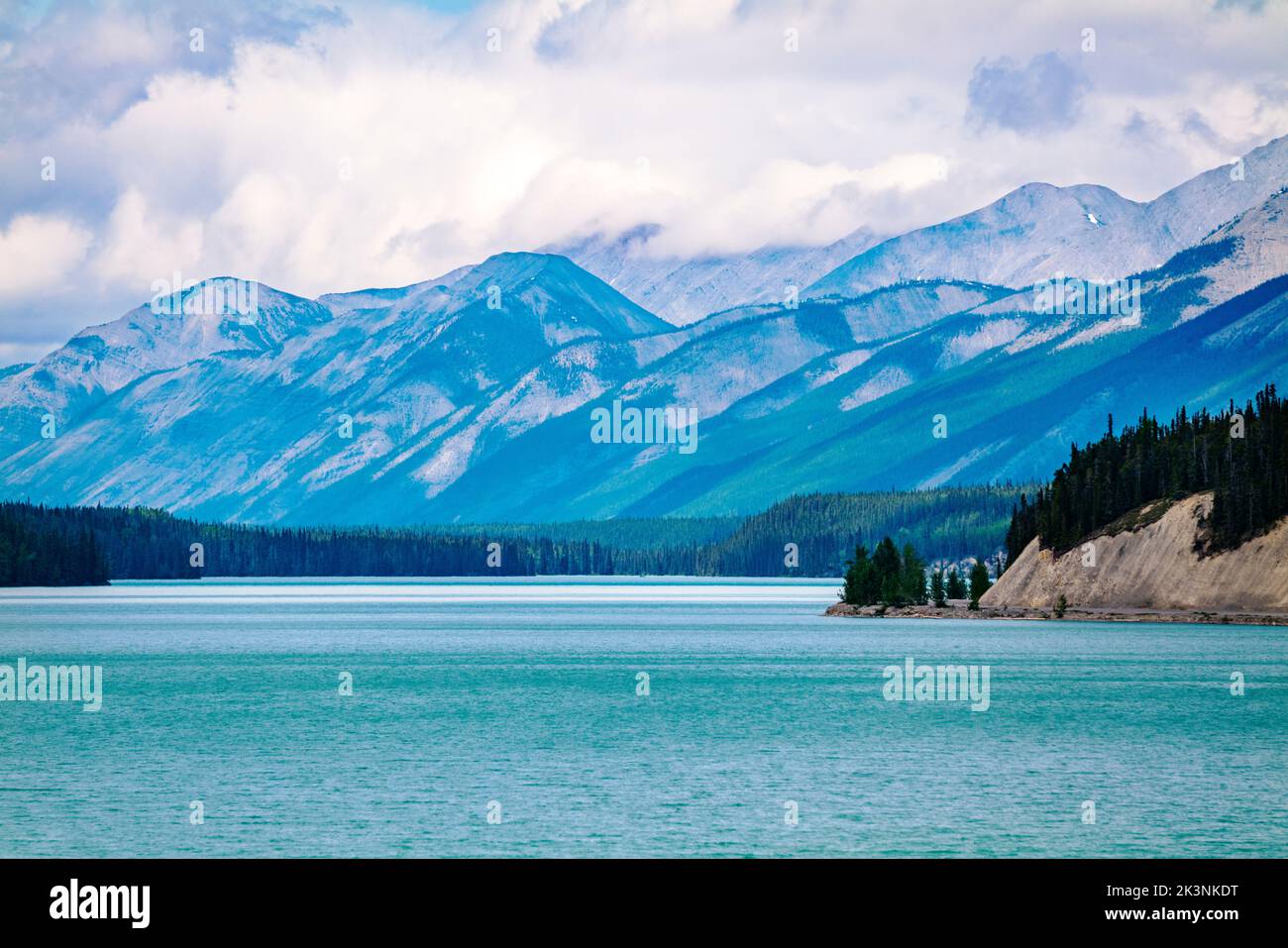 Muncho Lake; surrounded by Canadian Rocky Mountains; British Columbia; Canada Stock Photo