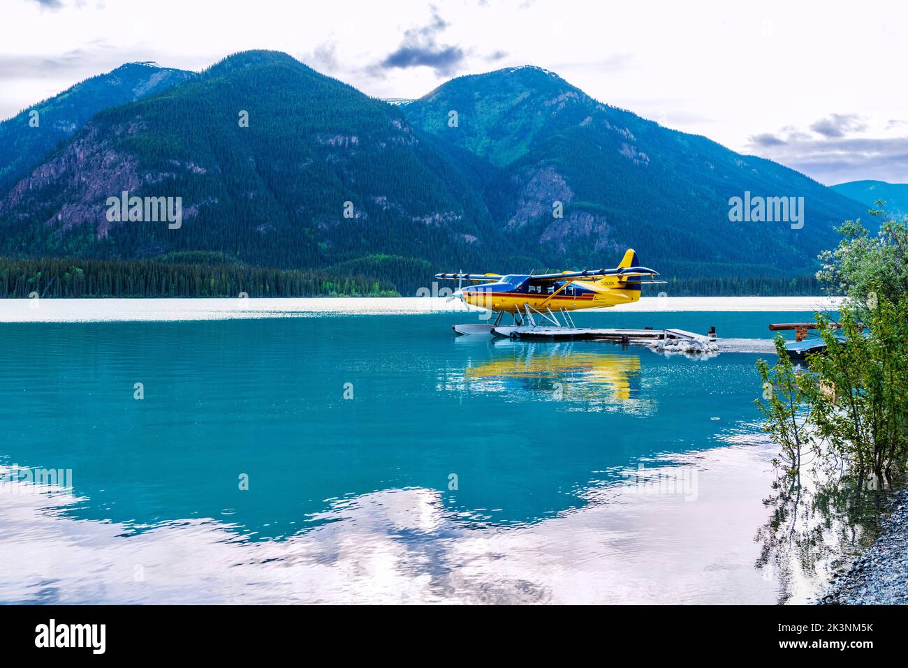 Float planes; Northern Rockies Mountain Lodge; Muncho Lake;  surrounded by Canadian Rocky Mountains; British Columbia; Canada Stock Photo