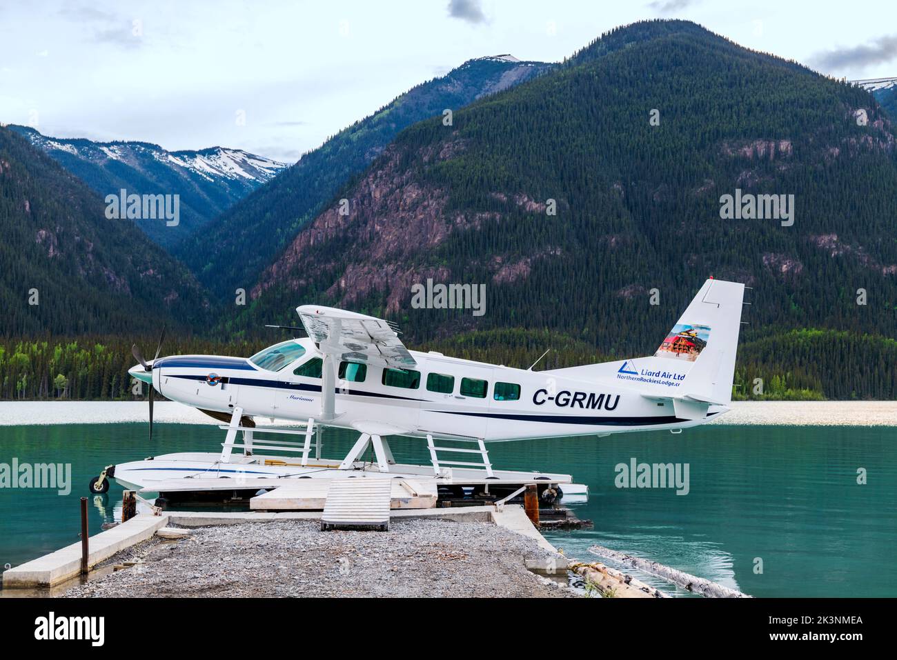 Float planes; Northern Rockies Mountain Lodge; Muncho Lake;  surrounded by Canadian Rocky Mountains; British Columbia; Canada Stock Photo