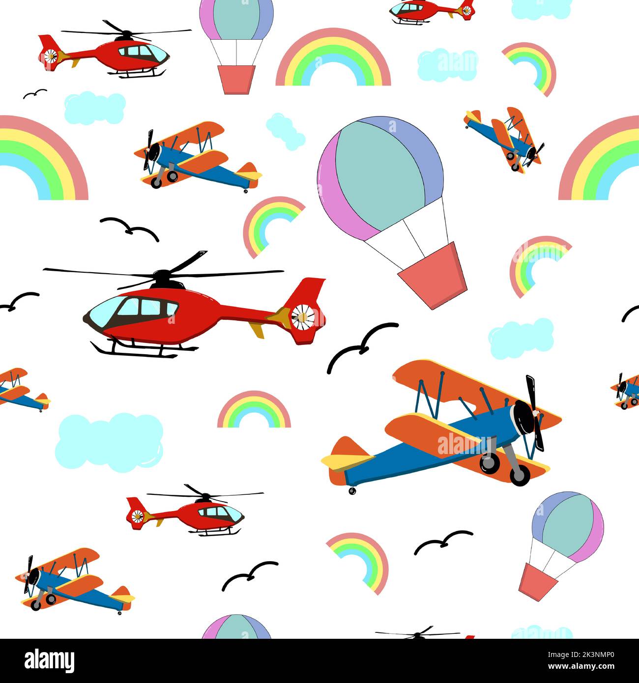 A seamless pattern with different types of aircraft isolated on a white vertical background. Stock Vector