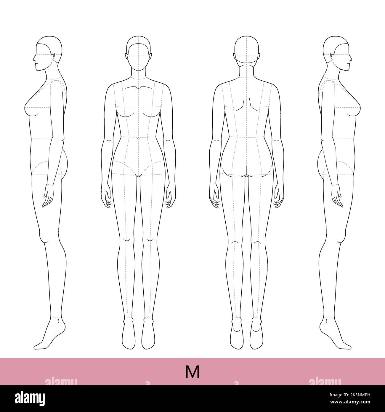 Set of M Size Women Fashion template 9 nine head Croquis with main Set of M Size Women Fashion template 9 nine head Croquis with main