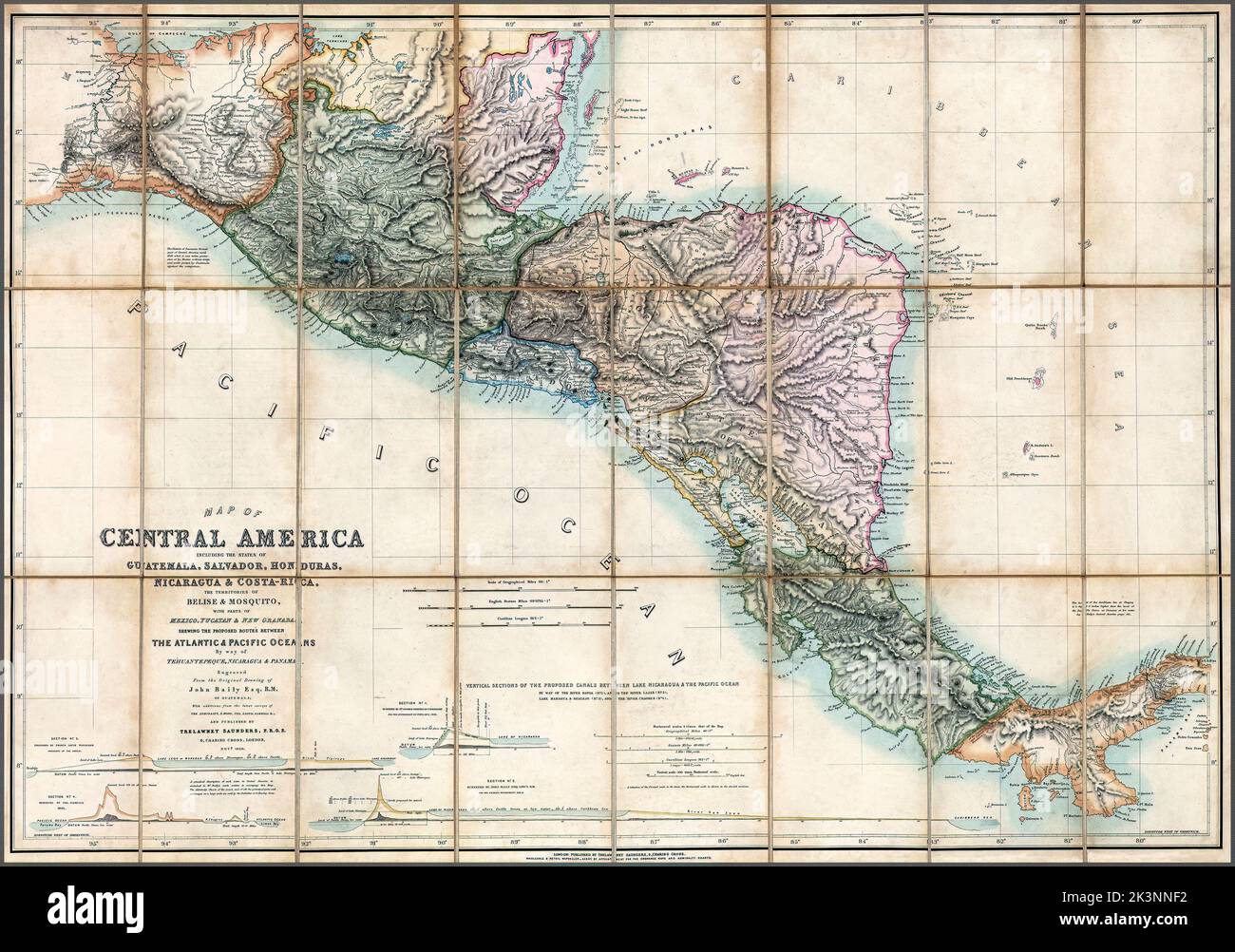 Vintage map of Central America - Central America 1850 Antique Map Showing Proposed Routes For A Canal The Map Shows Four Possible Canal Routes 2K3NNF2