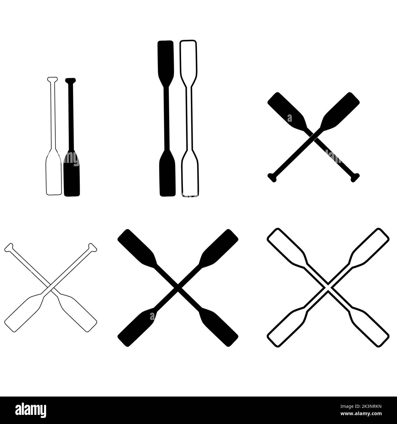 two black silhouette of crossed oars. rowing oars sign. crossed wood