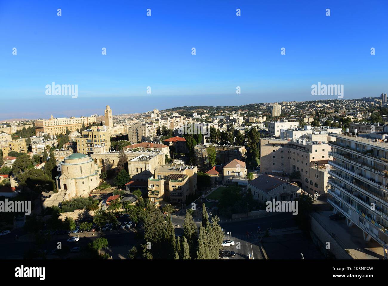 View of the YMCA building, St. Rosary Monastery and the King David hotel in Jerusalem, Israel. Stock Photo