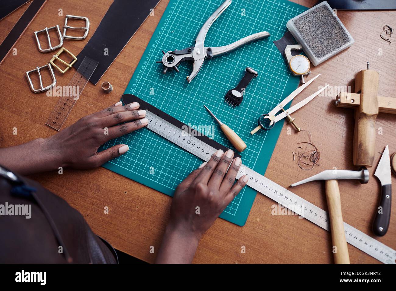 Leather craft tools on cutting mat Stock Photo - Alamy