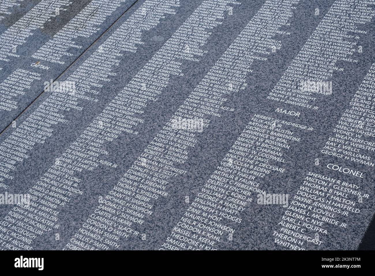 Korean War Memorial, Wall of Remembrance Containing Names of American and Korean Augmentation Forces Dead, Washington, DC, USA. More than 43,000 names Stock Photo