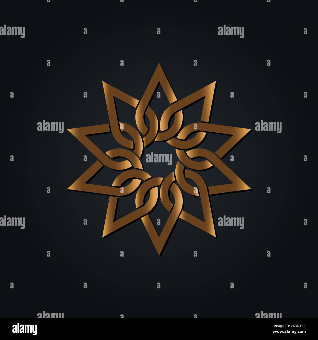 Gold Luxury emblem template design, overlapping elements. Islamic motif. Golden knot. Geometric pattern flower mandala in Arabic style, logo isolated Stock Vector