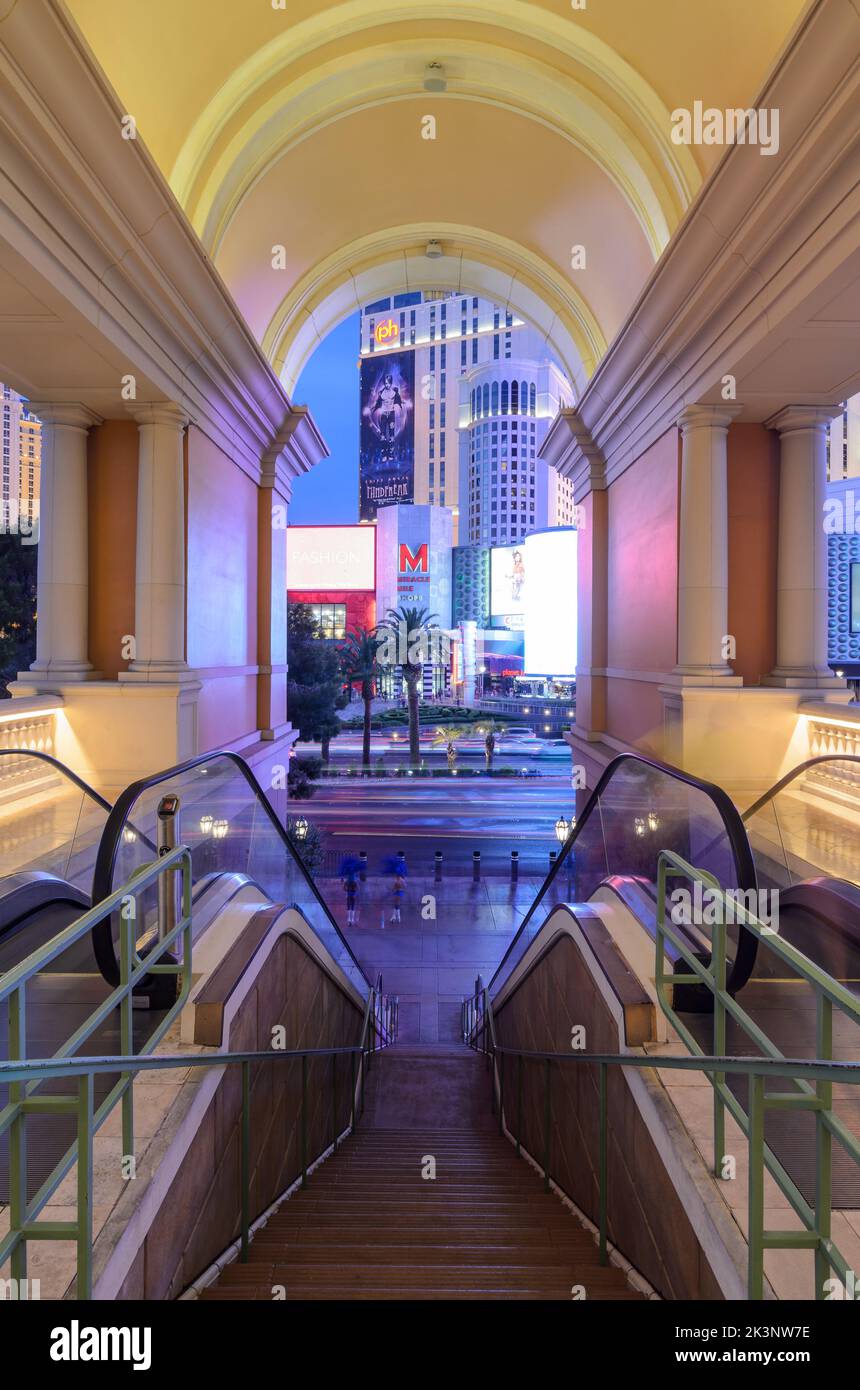 The stairs and escalators leading down from the Bellagio Casino to the