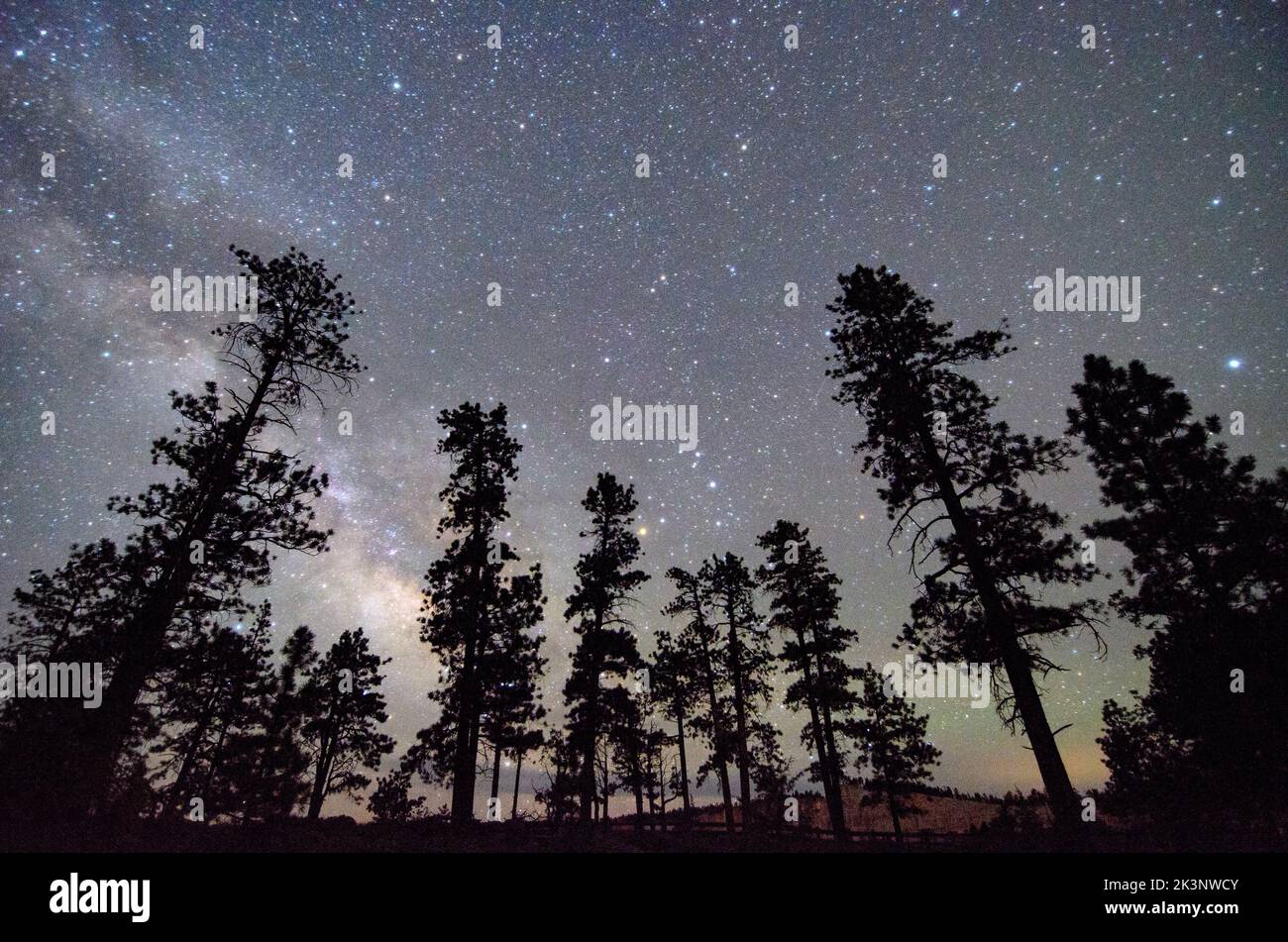 The Milky Way and the night sky as seen from the dark skies of Bryce Canyon National Park in Utah, United States Stock Photo