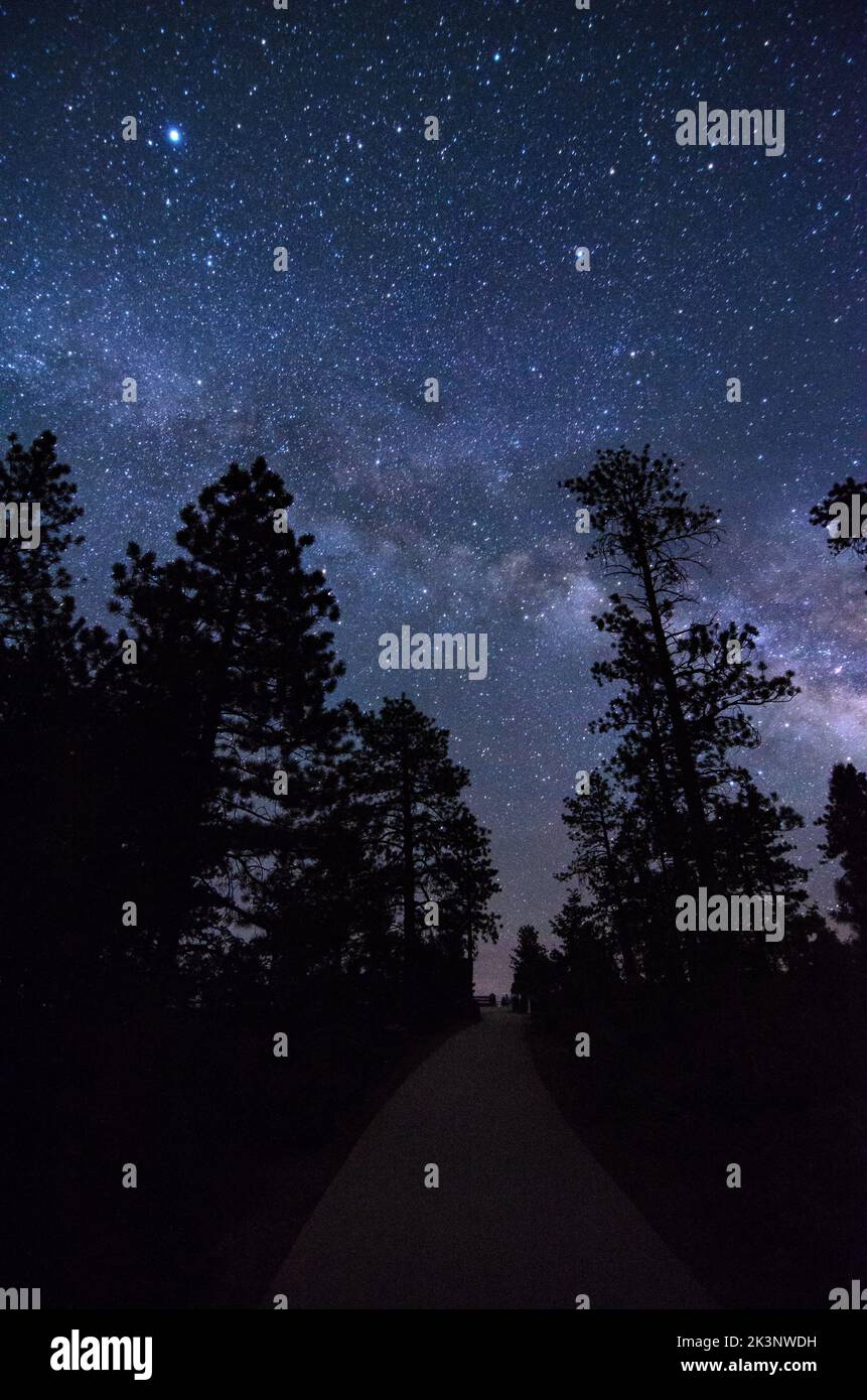 The Milky Way and the night sky as seen from the dark skies of Bryce Canyon National Park in Utah, United States Stock Photo