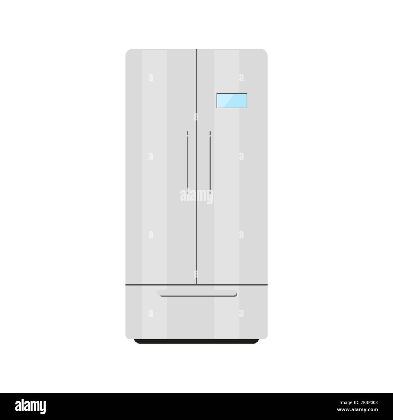 Refrigerator double leaf fridge kitchen white flat. Vertical icebox freezer food preservation fresh antibacterial self defrosting automatic no frost professional store food ready meal isolated Stock Vector