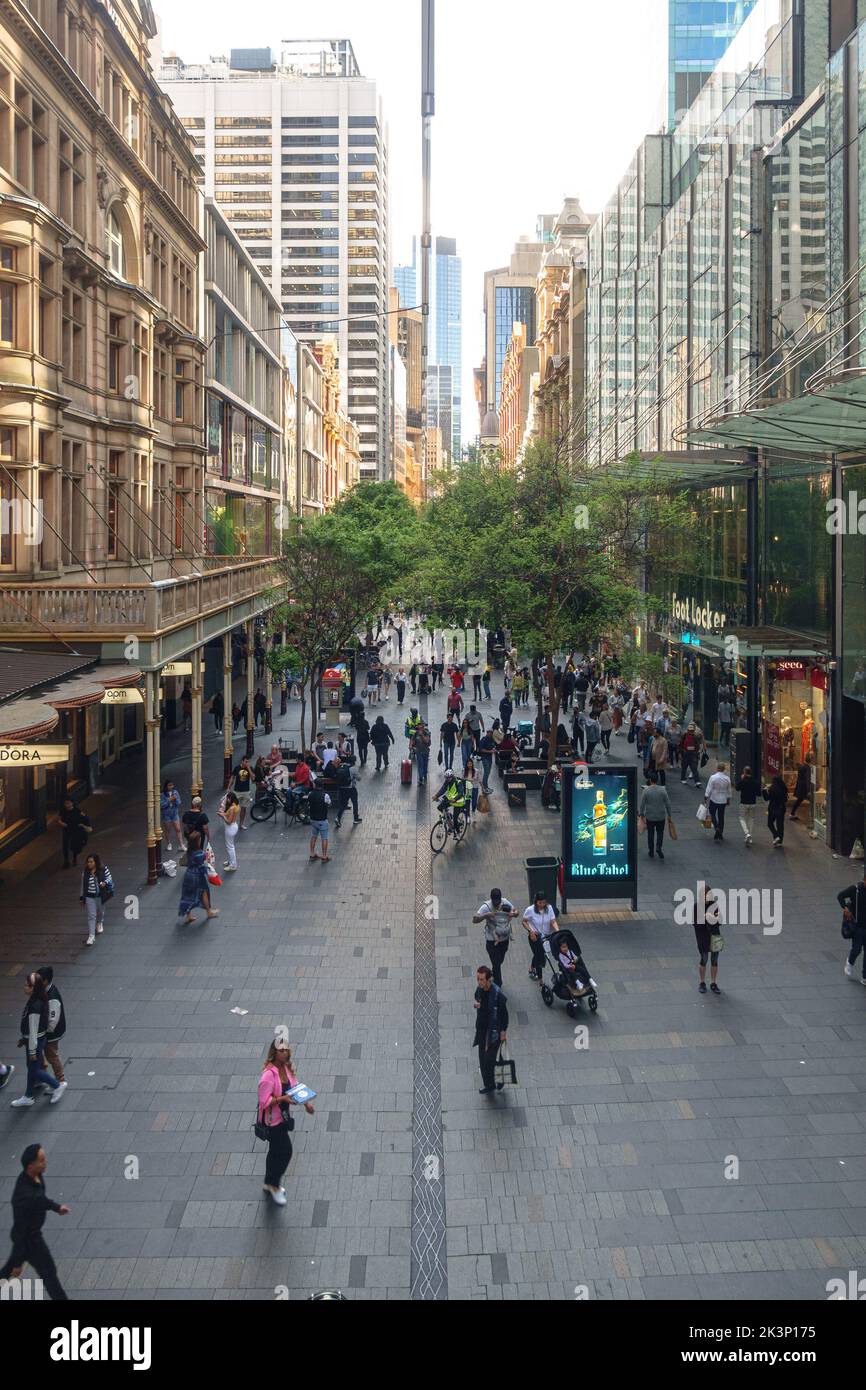 Pedestrians walking along the Pitt Street Mall in the Sydney Central Business District Stock Photo