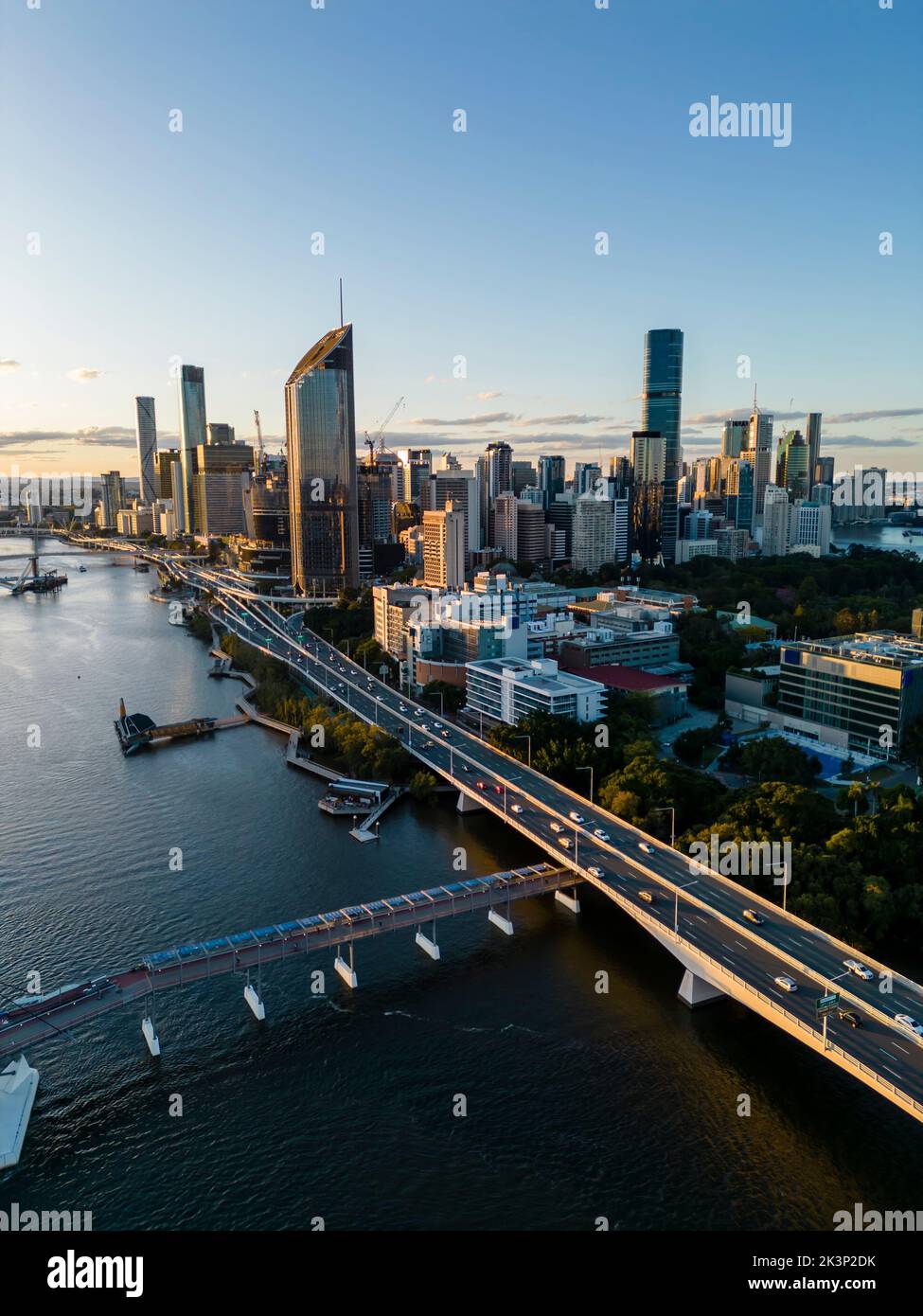 Aerial view of Brisbane city in Australia at sunset Stock Photo