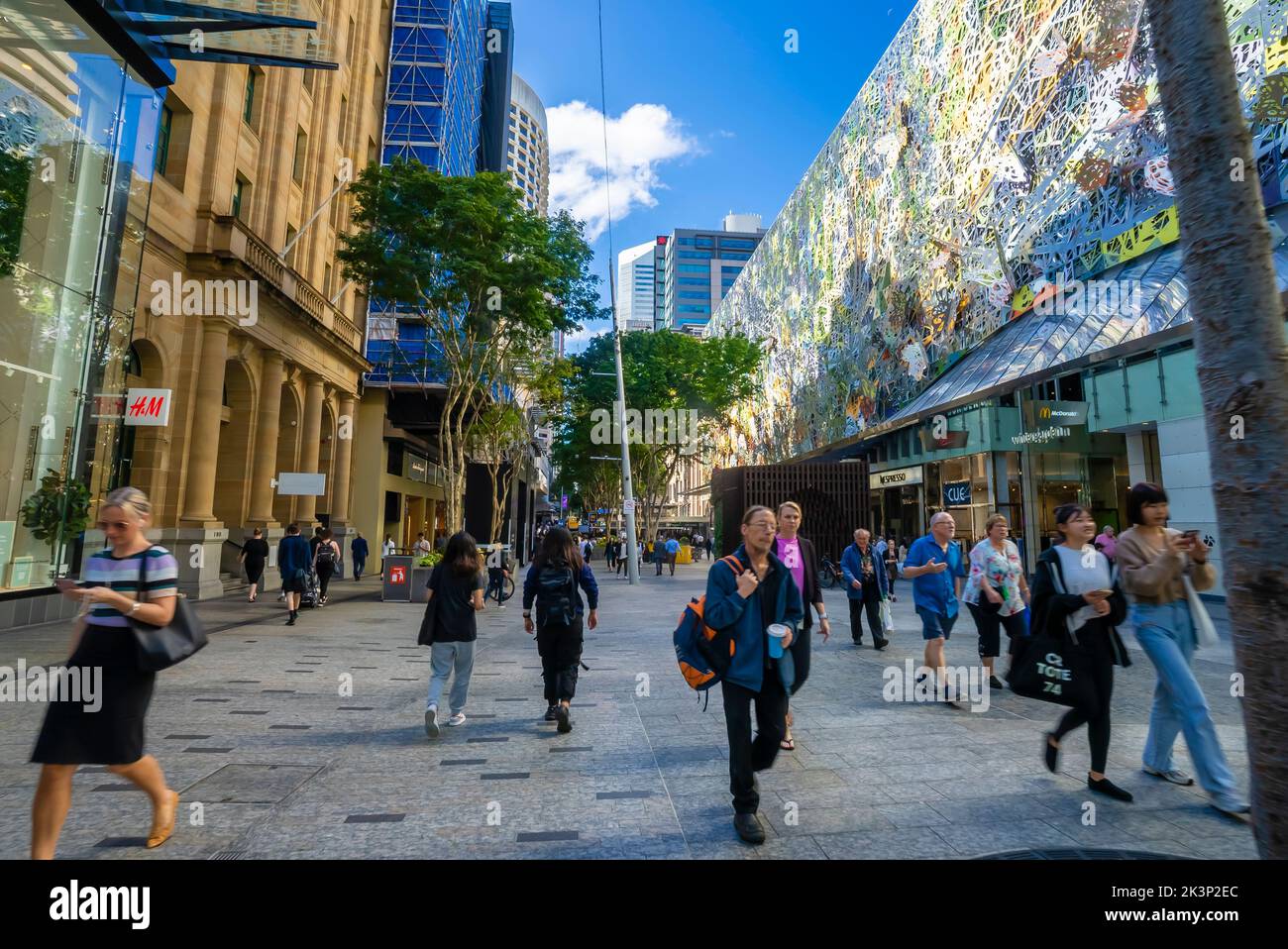 Brisbane, Australia - Aug 4, 2022: People at Queen Street Mall in Brisbane CBD Stock Photo
