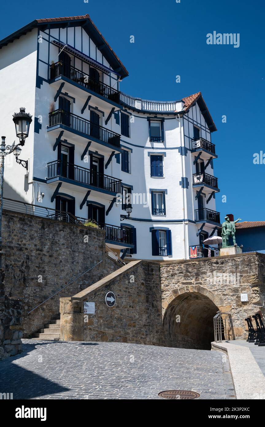 Sunny day in small fisherman's village Getaria near San Sebastian city ...